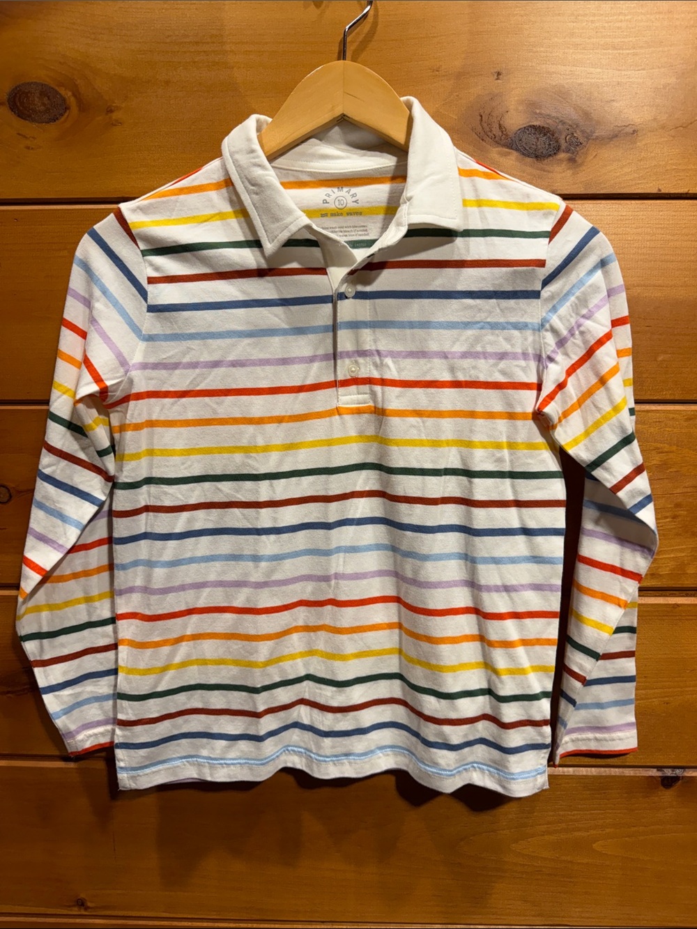 Primary Long-Sleeve Polo Shirt with Multicolor Stripes size 10 LIKE NEW